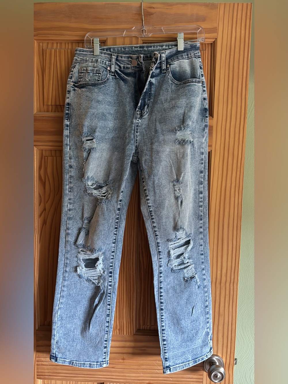 Women’s Distressed Light Blue Jeans - Casual Ripped Denim